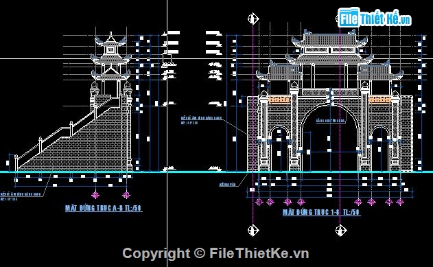 kiến trúc và kết cấu,kiến trúc và kết cấu cổng,cổng tam quan,full hồ sơ bản vẽ cổng tam quan